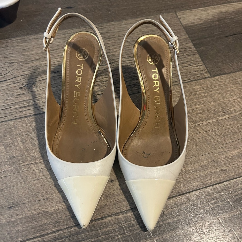 Tory Burch Cream Pointed Slingback Heels